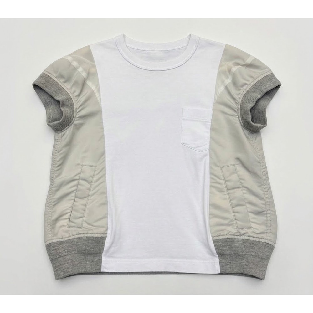 Sacai Hybrid Cotton Nylon Cargo Pocket T-Shirt White Gray Size 2 M 25-07855